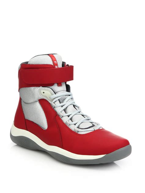 red black prada sneakers|red high top prada.